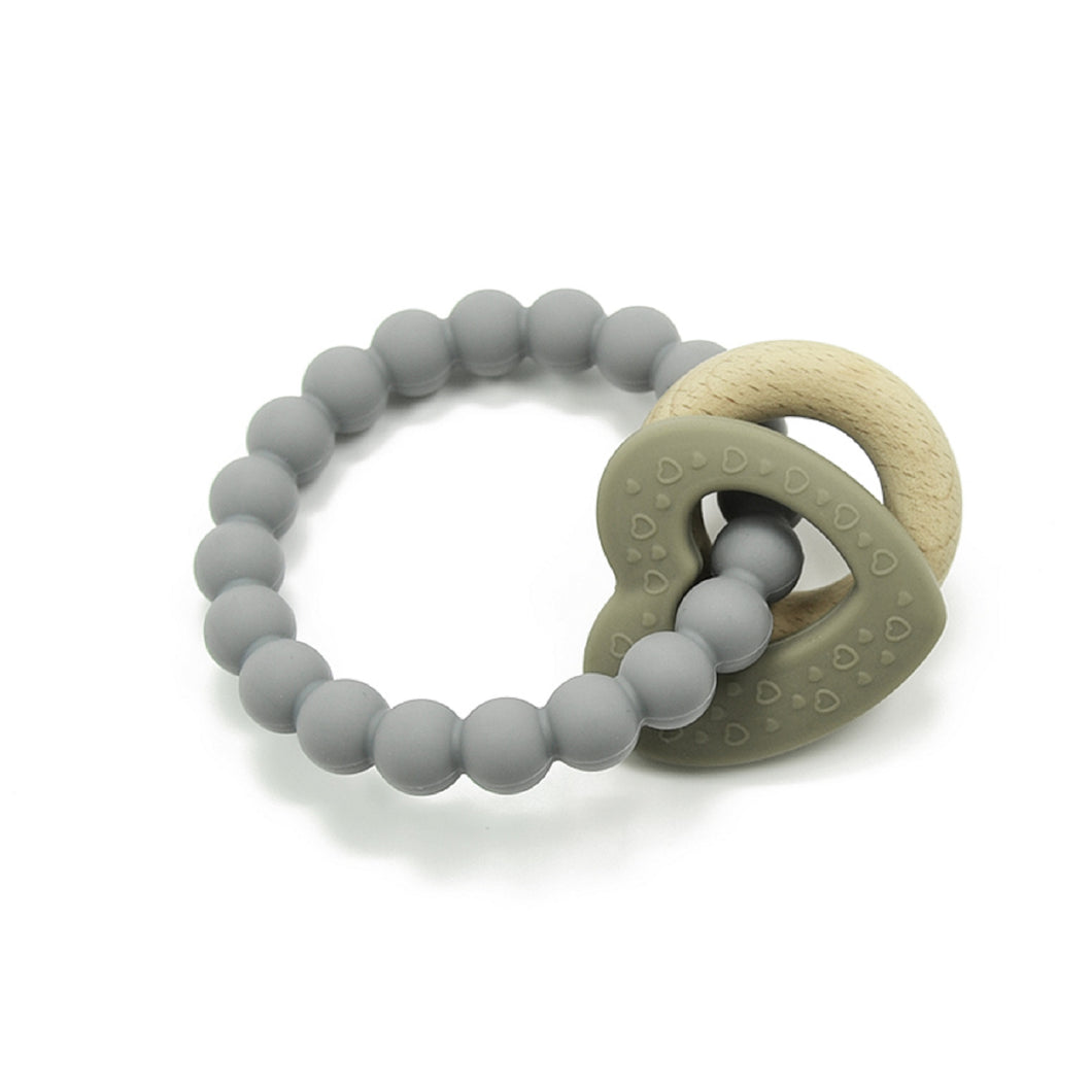 Playette Silicone & Wood Heart Teether - Grey