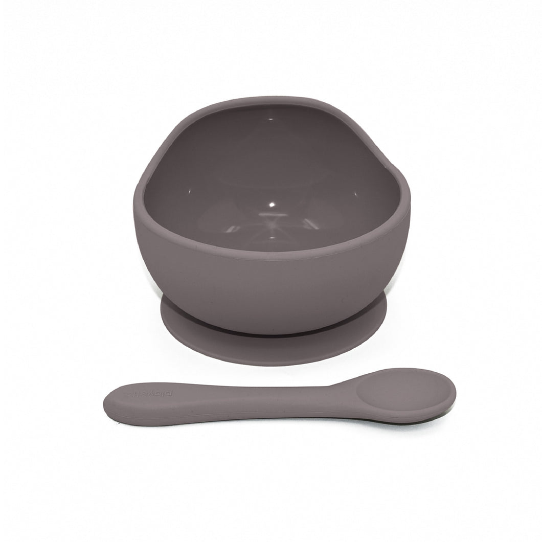 Playette Silicone Bowl and Spoon Ser - Grey
