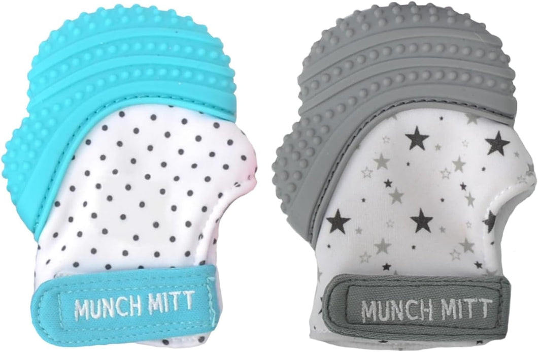 Malarkey Kids Munch Mitt Teething Mitten - 2 Pack - Aqua, Grey
