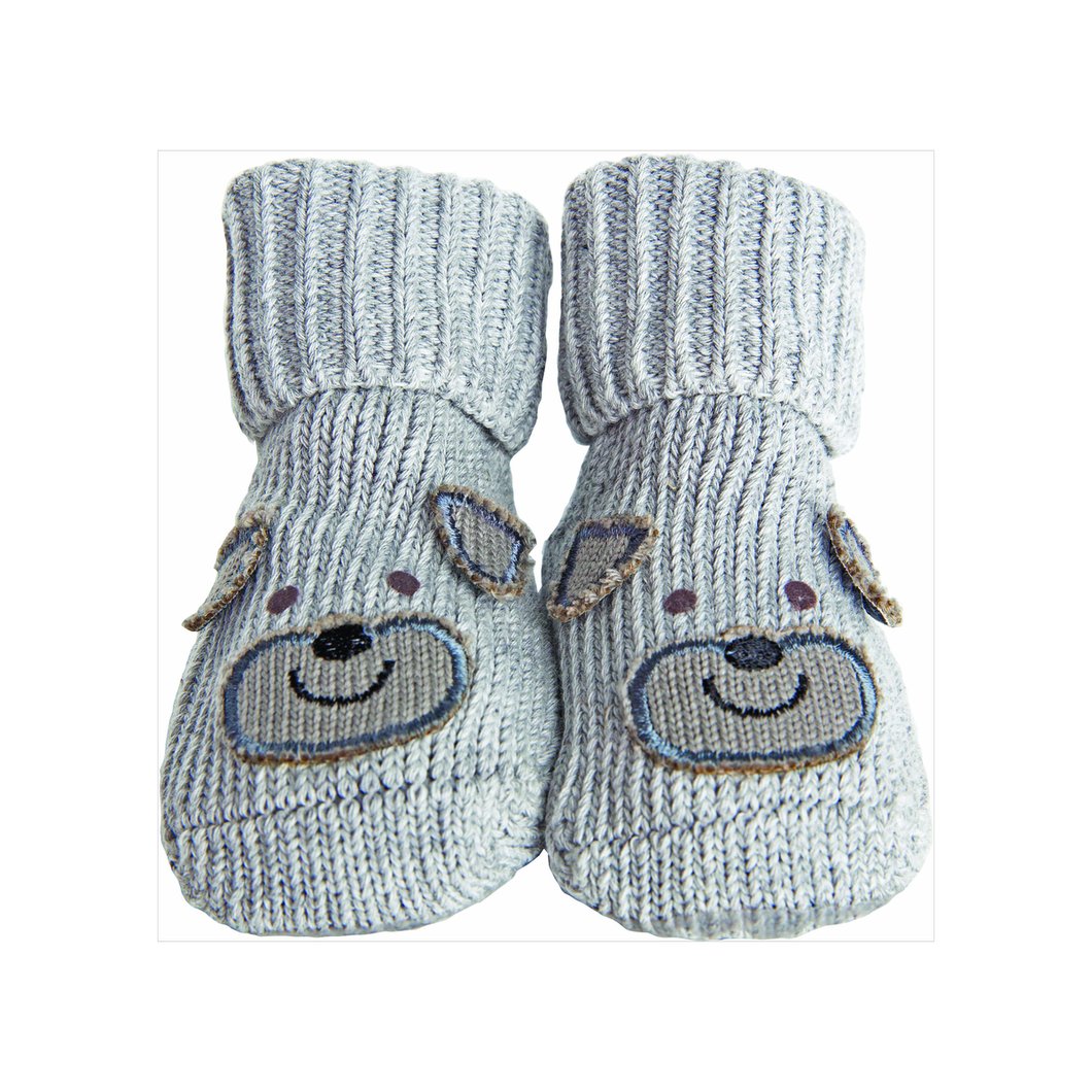 Novelty Knitted Bootie Socks Grey Puppy