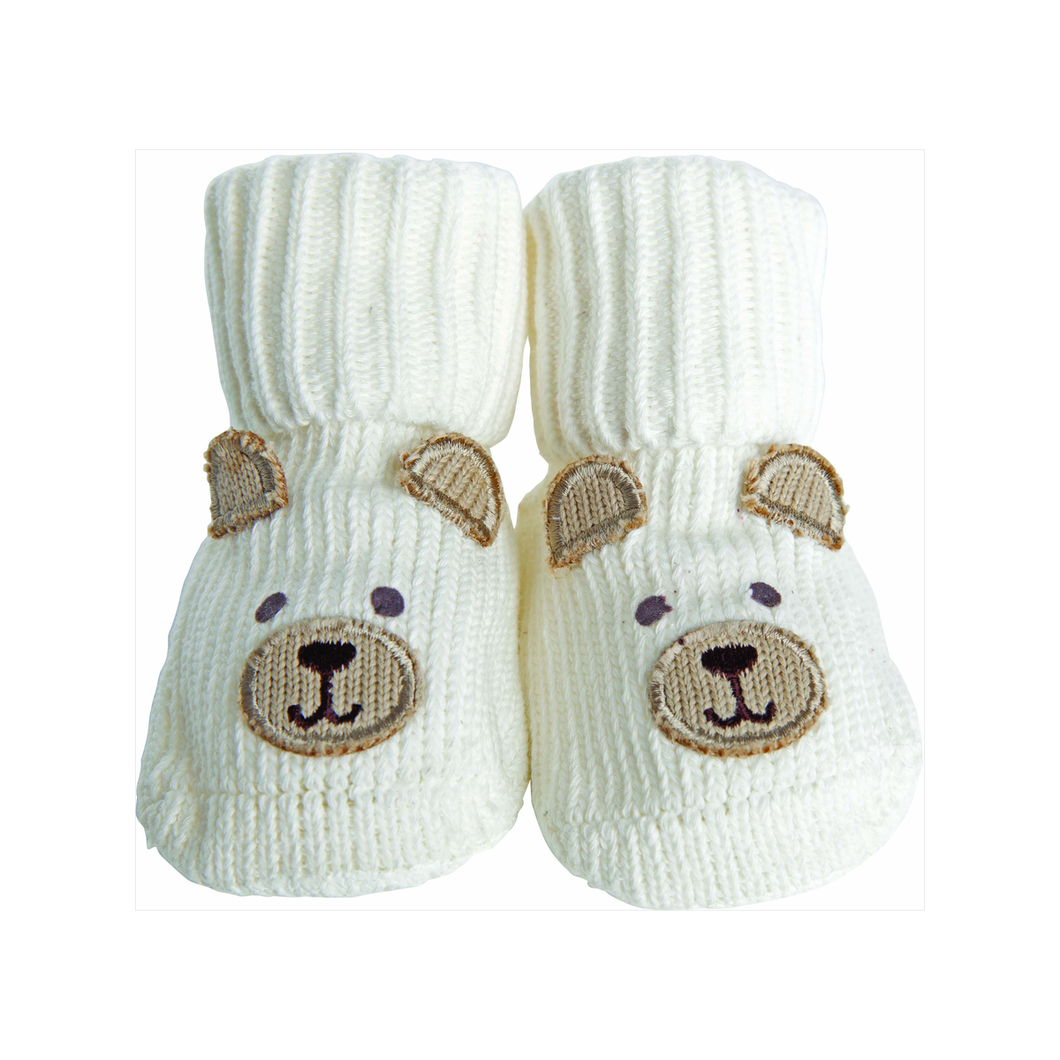 Novelty Knitted Bootie Socks Cream Bear