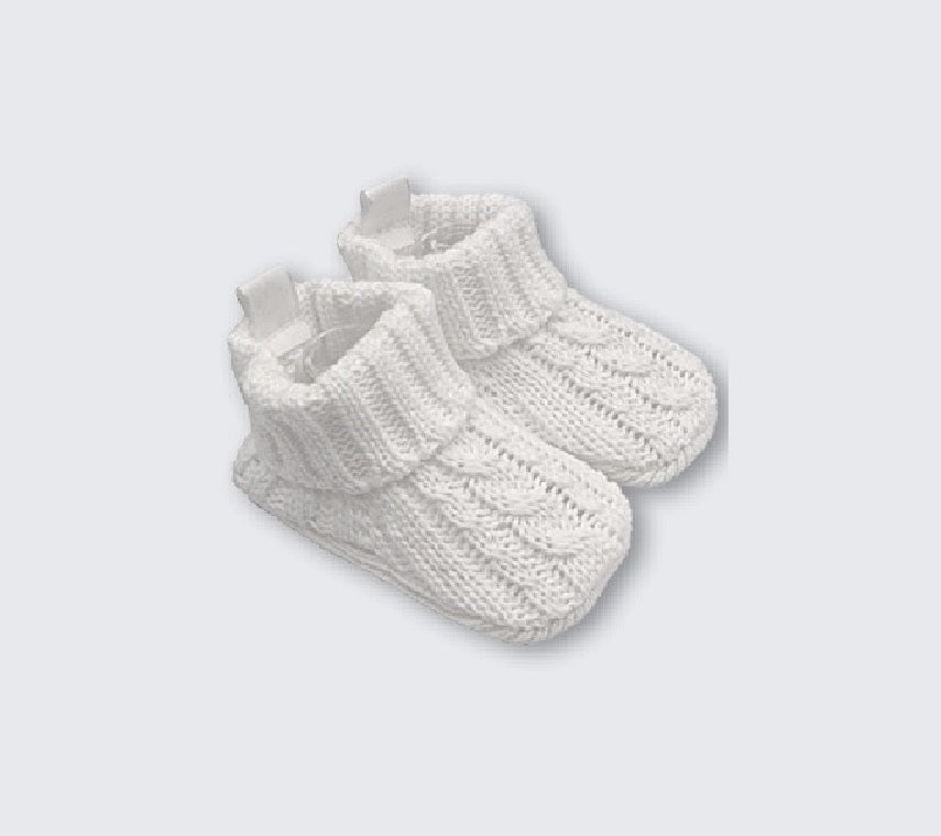 Cable Knitted Booties - White - 0-6 months