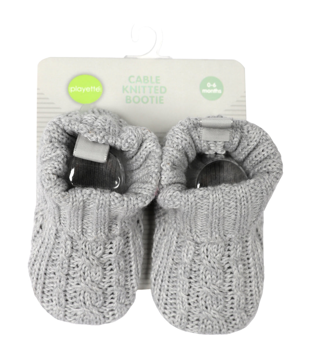 Cable Knitted Booties - Grey - 0-6 months