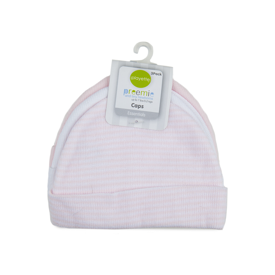 3 Pack Preemie Caps Pink/White