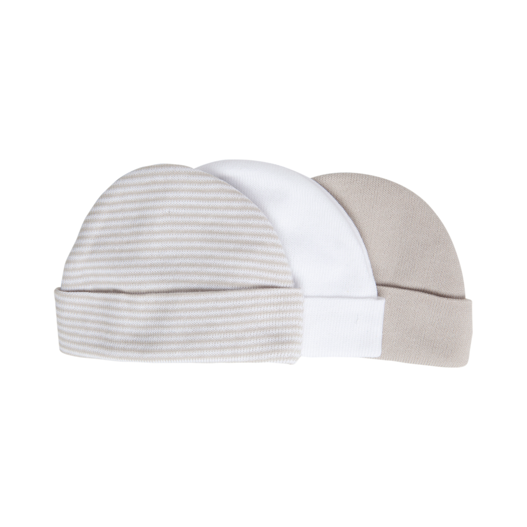 3 Pack Preemie Caps Grey/White
