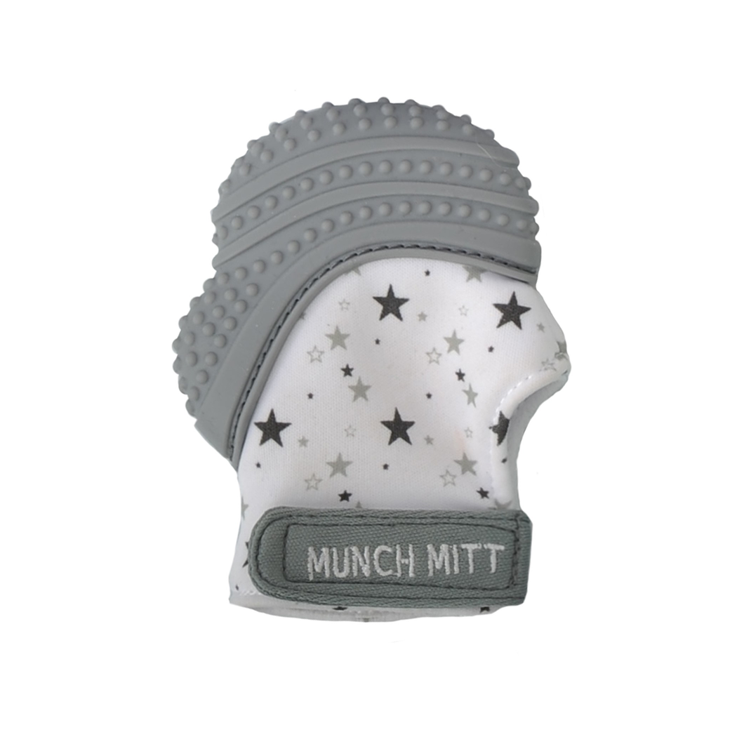 Munch Mitt Teething Mitten Grey Stars